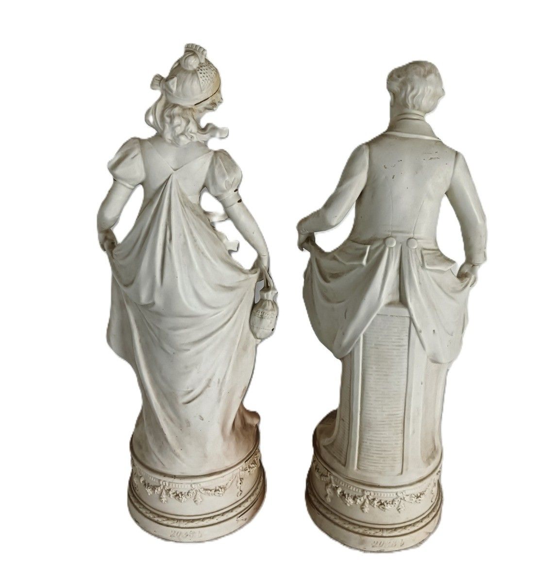 Two Statue Figurines Man Lady  Porcelain Hand Painted Porcelain Art Deco photo vintage