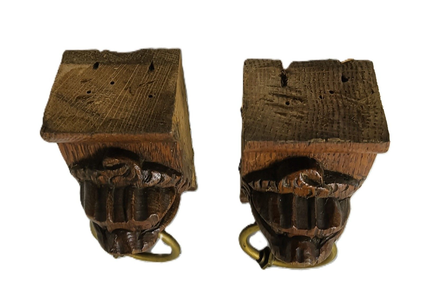 Antique Pair Corbels Hand Carved Wood Architectural Reclaimed Lion Heads Trims W photo Home Decor