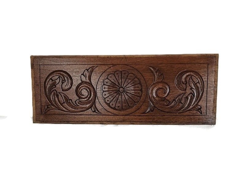 Antique Ornate Carved Wooden Plank Pediment Trim  Reclaimed Architectural Board