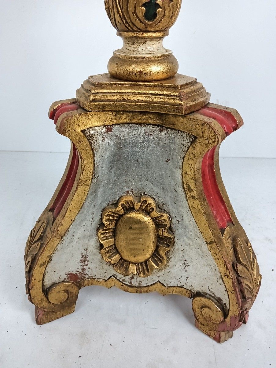 Antique Candle Holder Candle Stick 19th Century  Altar Church Carved Wood  Wow L photo furniture