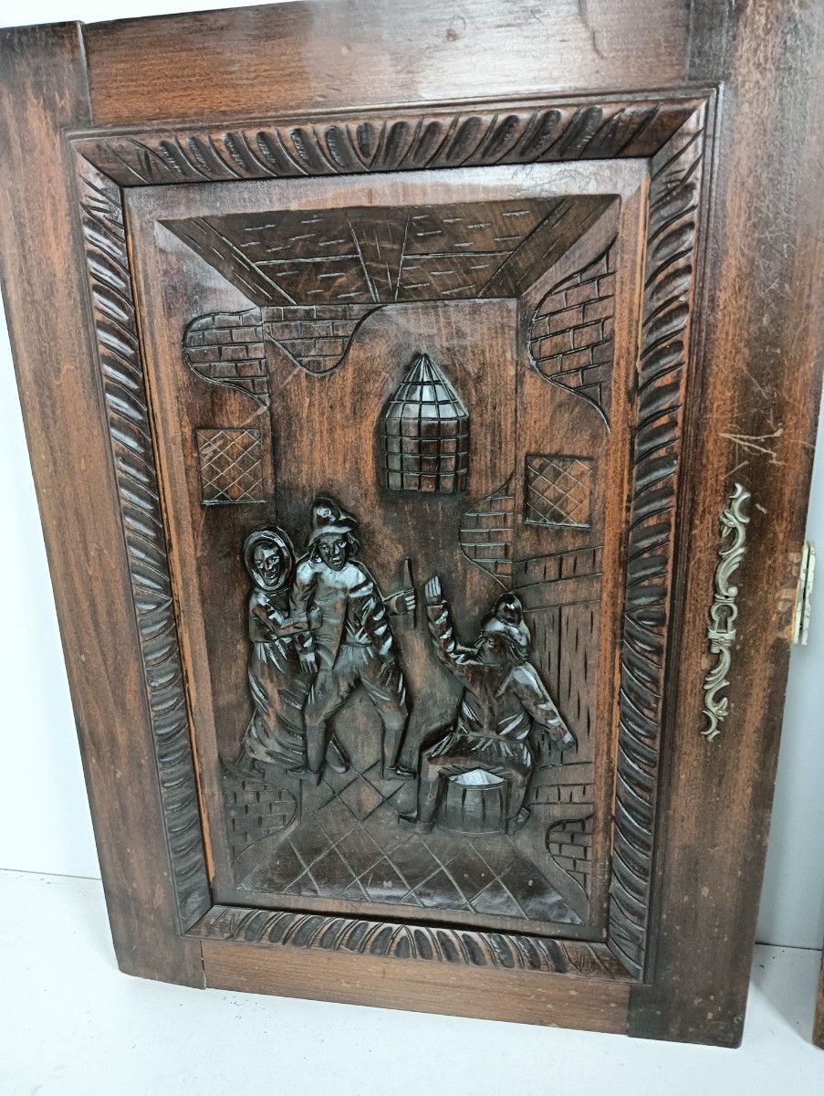 Antique  Couple Of Hand Carved  Wooden Door Panels  Reclaimed Architectural Bar photo for sale