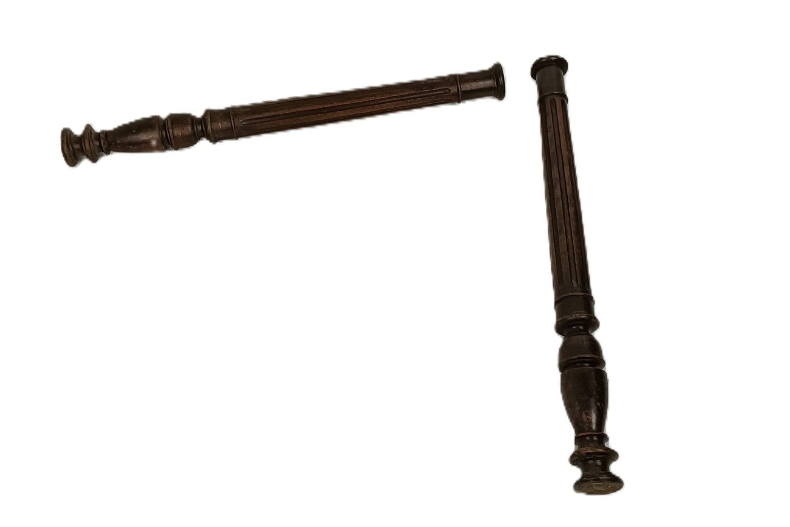 Set Of 2 Large Reclaimed Carved Wood Large Spindles Balusters Trim Posts Pillar