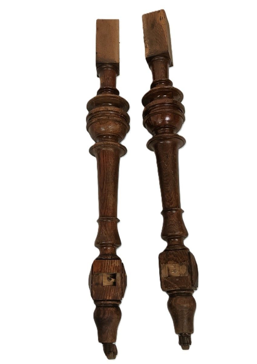 Set Of 2  Reclaimed Carved Wood Large Spindles Balusters Trim Posts Legs Wheels photo 144.0