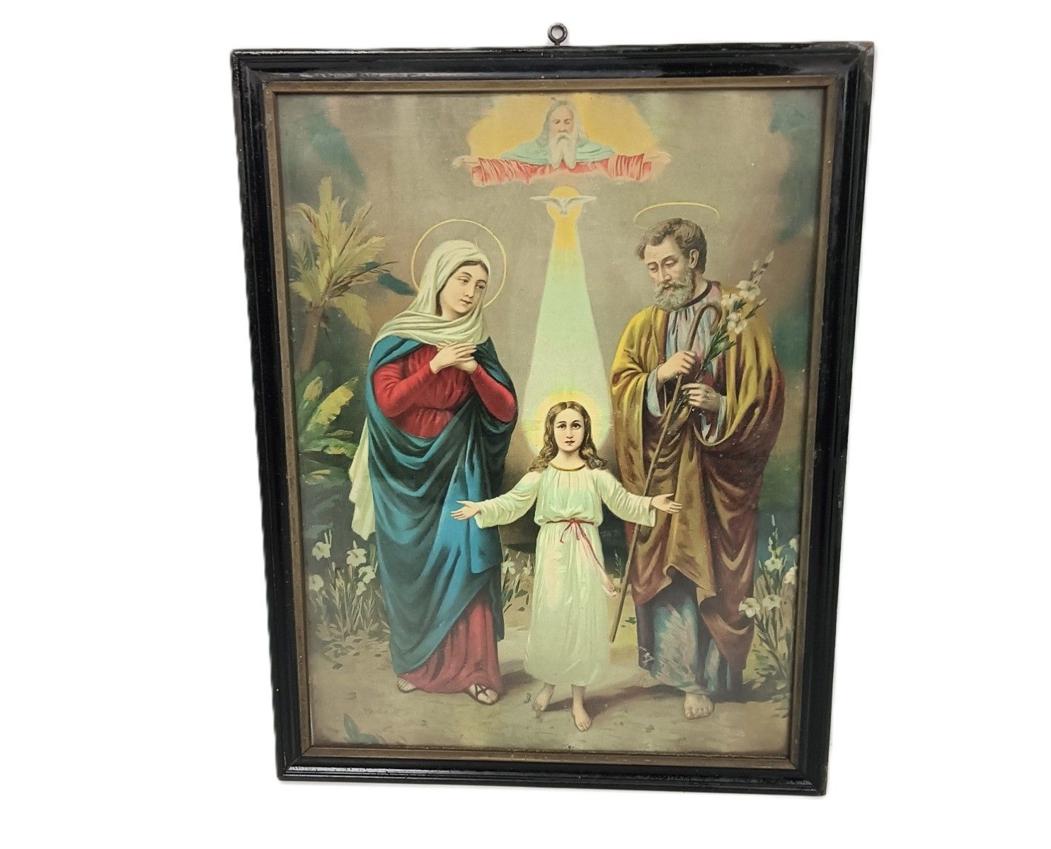 Art Deco Print Behind Glass Wooden Frame Wall Hanging Holy Family Jesus Christ M