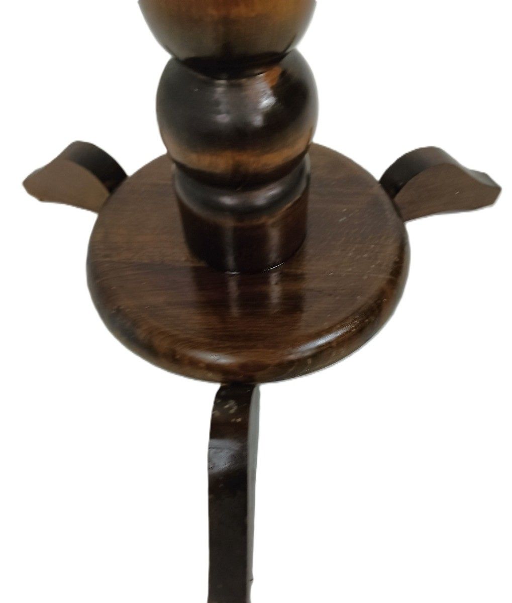 Vintage Small Pedestal Plant Stand Side Table Carved Wood Barn Style photo Furniture
