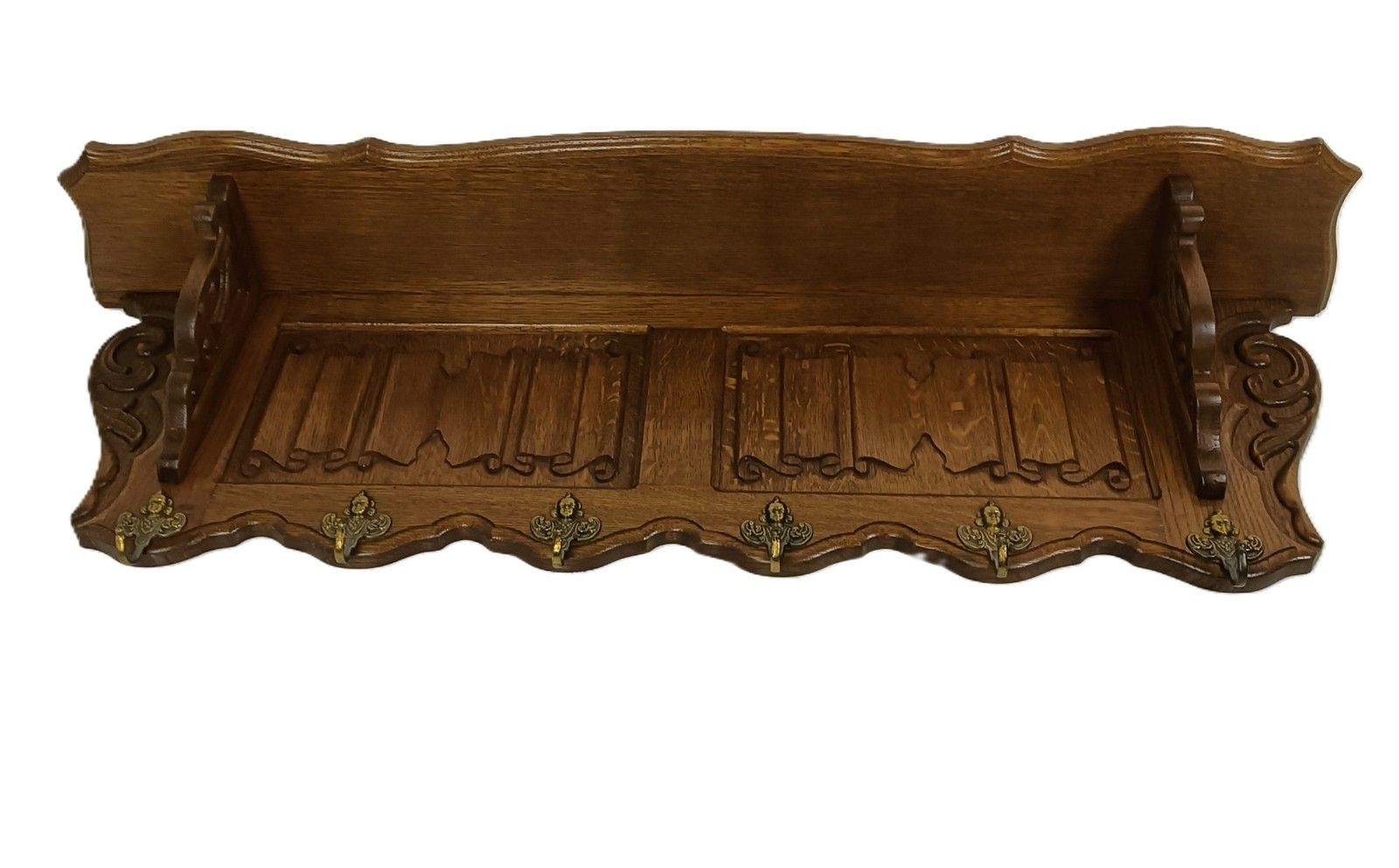 Large Antique Carved Wood Ornate Coat Hat Rack Hallway Furniture French Oak