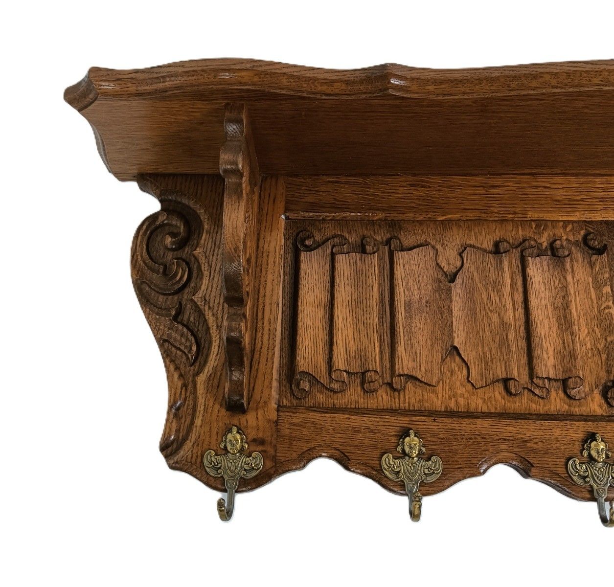 Large Antique Carved Wood Ornate Coat Hat Rack Hallway Furniture French Oak photo Furniture