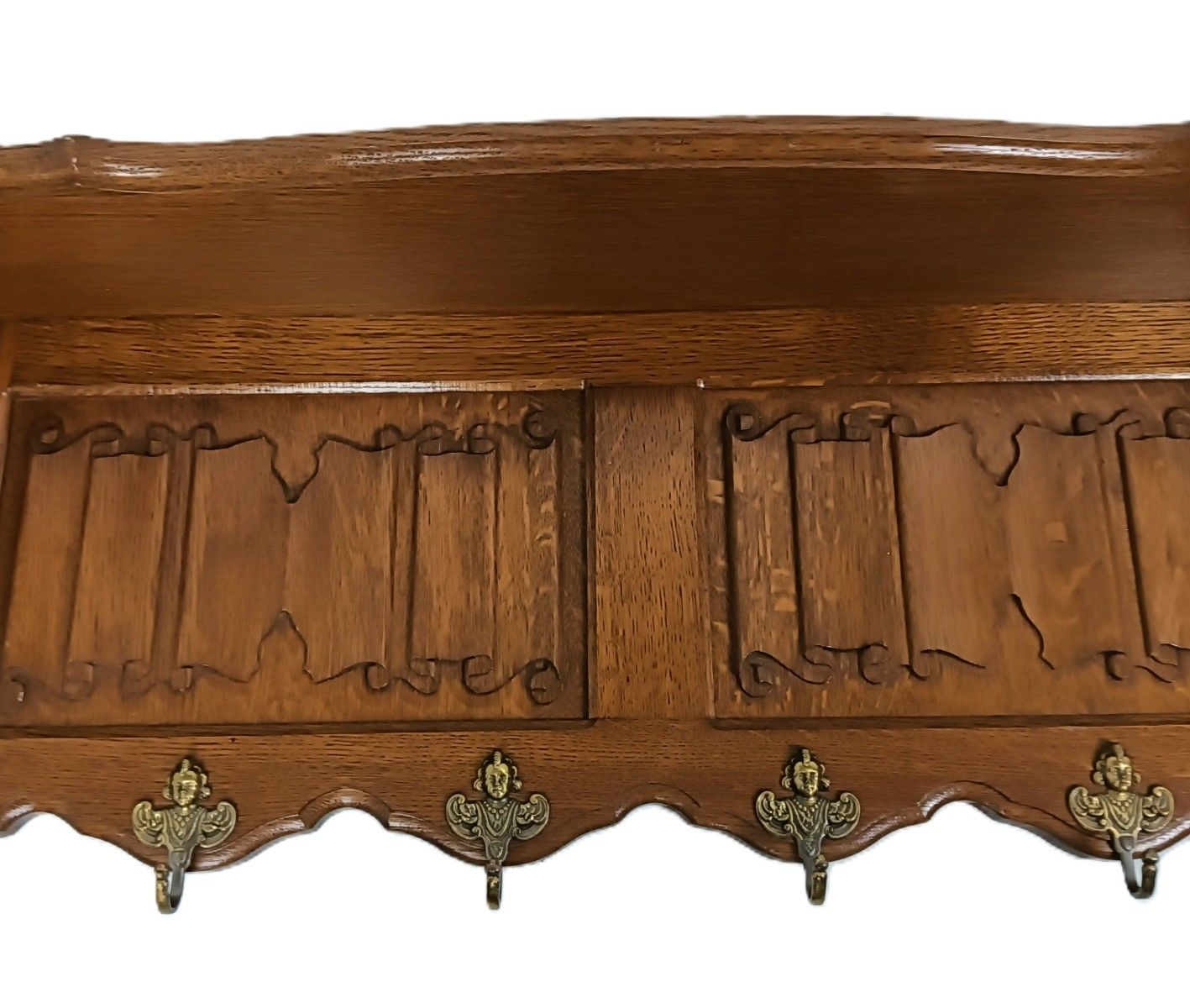 Large Antique Carved Wood Ornate Coat Hat Rack Hallway Furniture French Oak photo 426.0