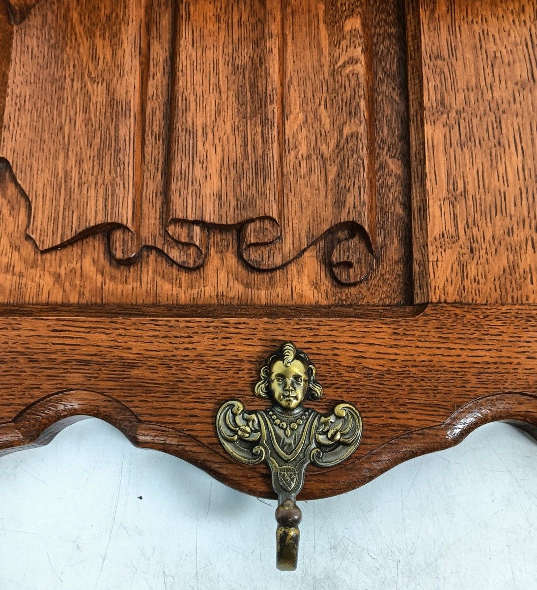Large Antique Carved Wood Ornate Coat Hat Rack Hallway Furniture French Oak photo vinterior