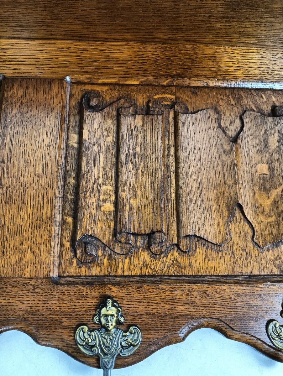photo furniture Large Antique Carved Wood Ornate Coat Hat Rack Hallway Furniture French Oak