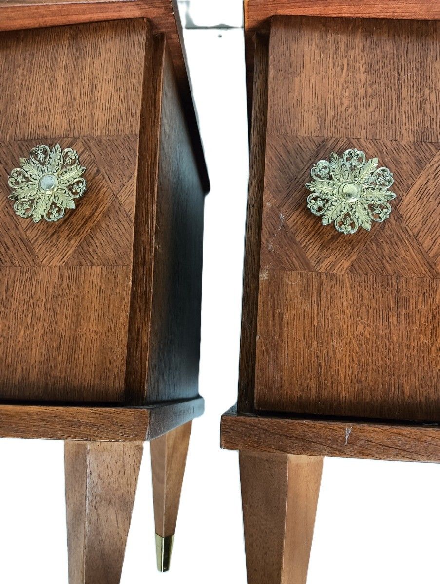 photo for sale Couple Of Antique Wooden Nightstands End Tables Bedroom Cabinets Brass Trims