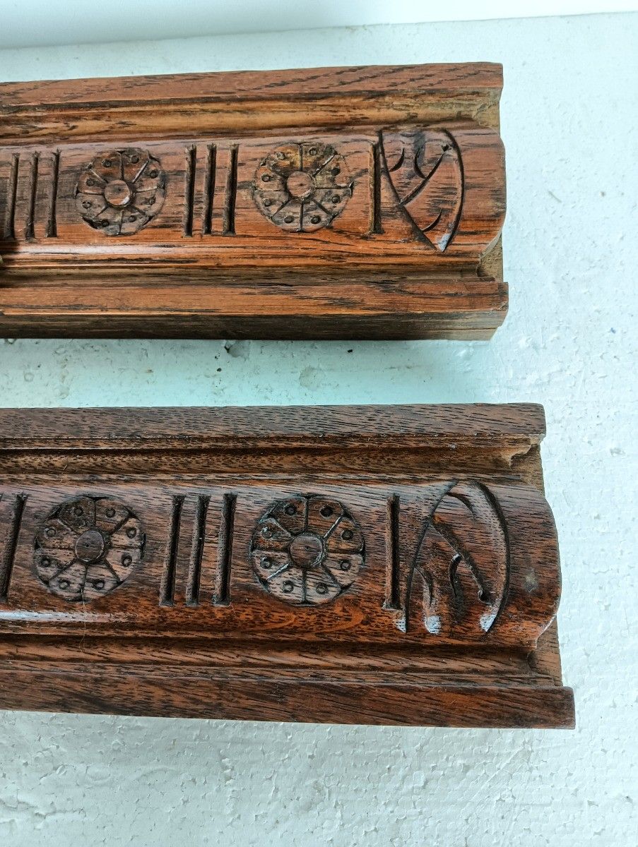 Pair Front Of Drawers Trims Pediments Ornate Carved Wood Antique Reclaimed Archi photo furniture