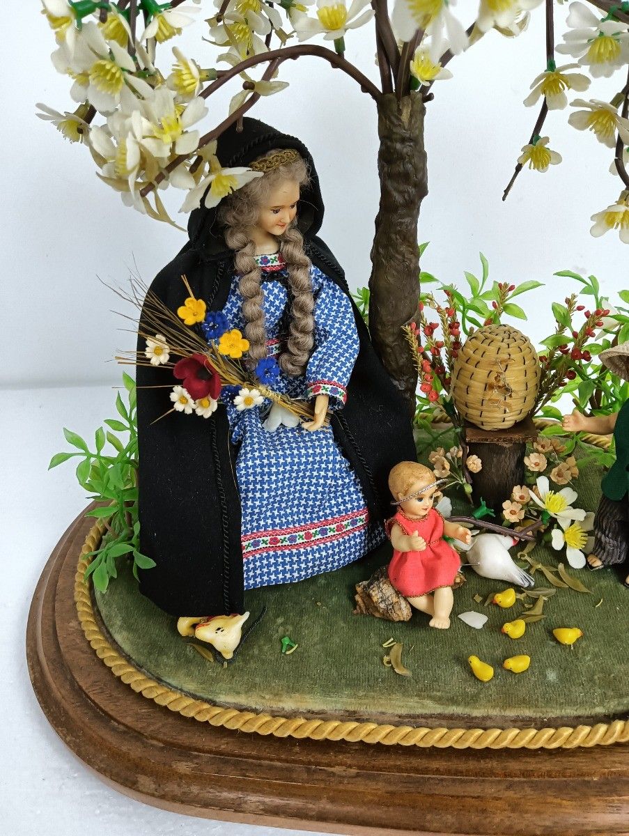 Antique Oval Dome With Hand Made By Clarisse Nuns Wax Madonna Infant Jesus Beehi photo vinterior