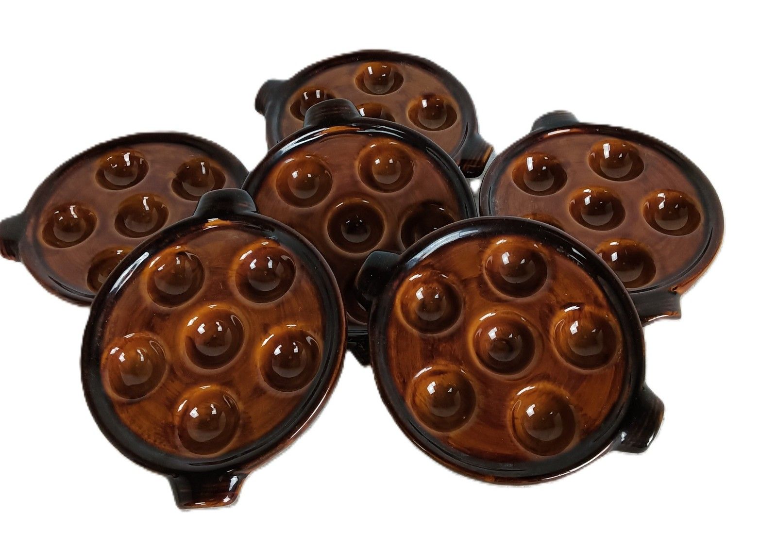 Set Of 6 French Escargots Snail Plates Dishes Terra Cotta Bourguignonne France M photo vinterior
