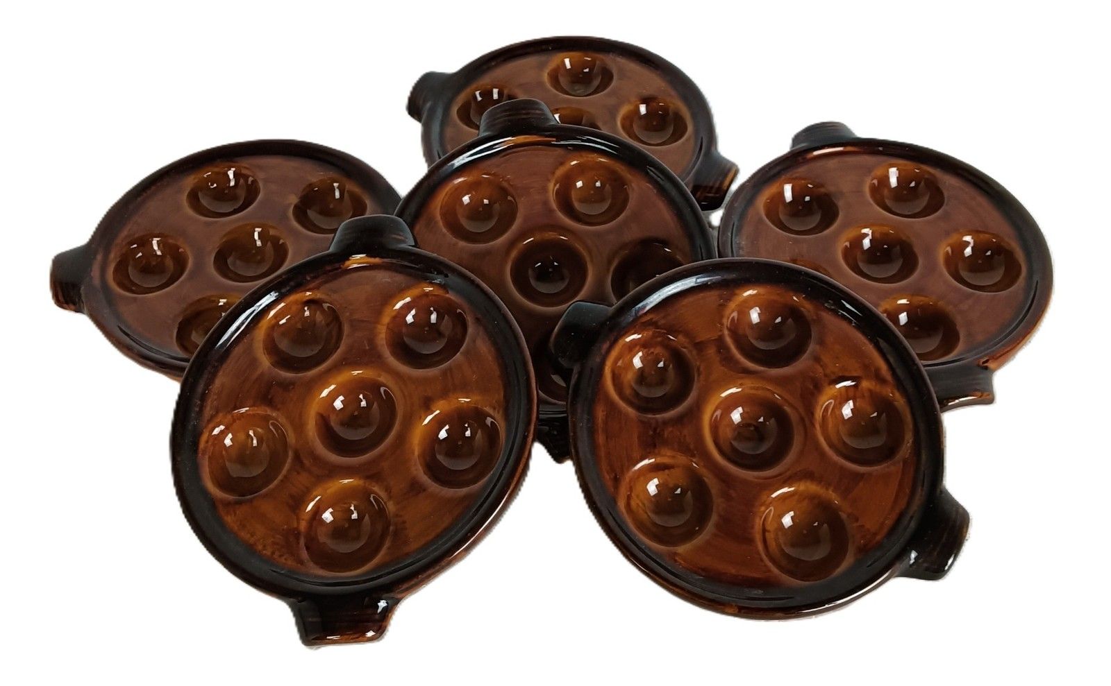 Set Of 6 French Escargots Snail Plates Dishes Terra Cotta Bourguignonne France M photo buy