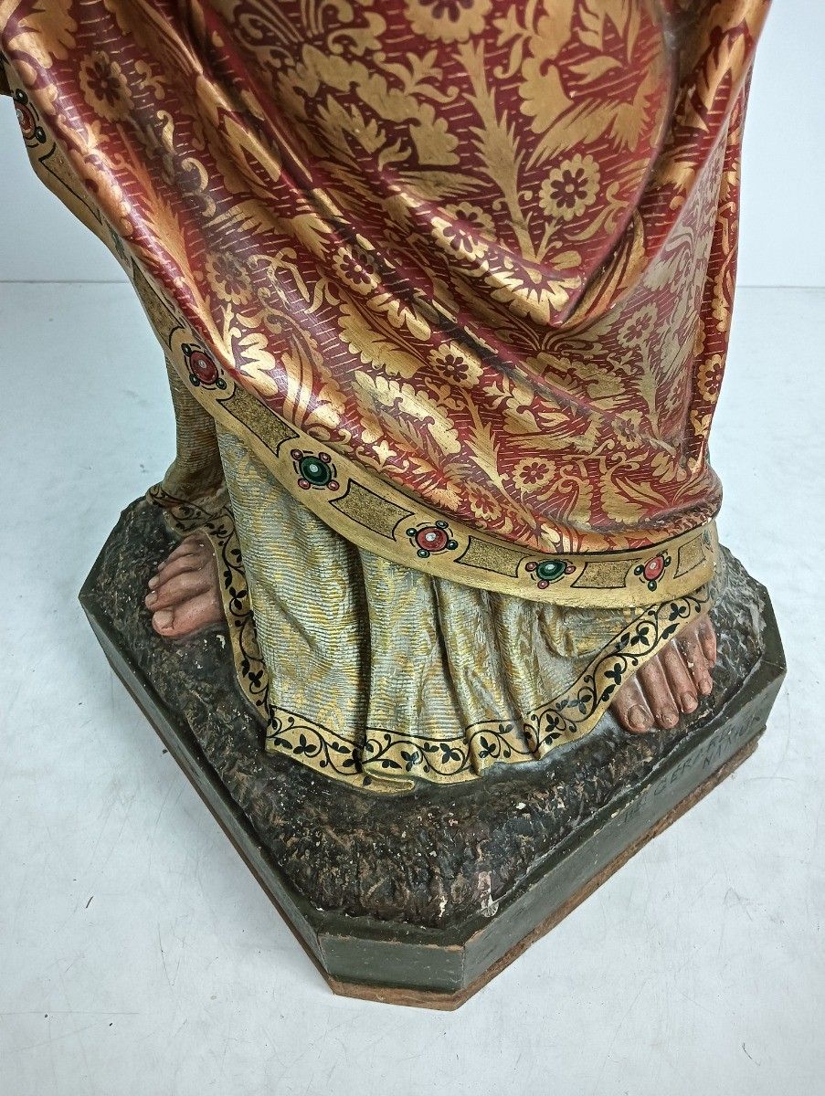 1795.0 Xl Statue Antique Neo Gothic Hand Painted Plaster Church Jesus Christ Holy Heart photo
