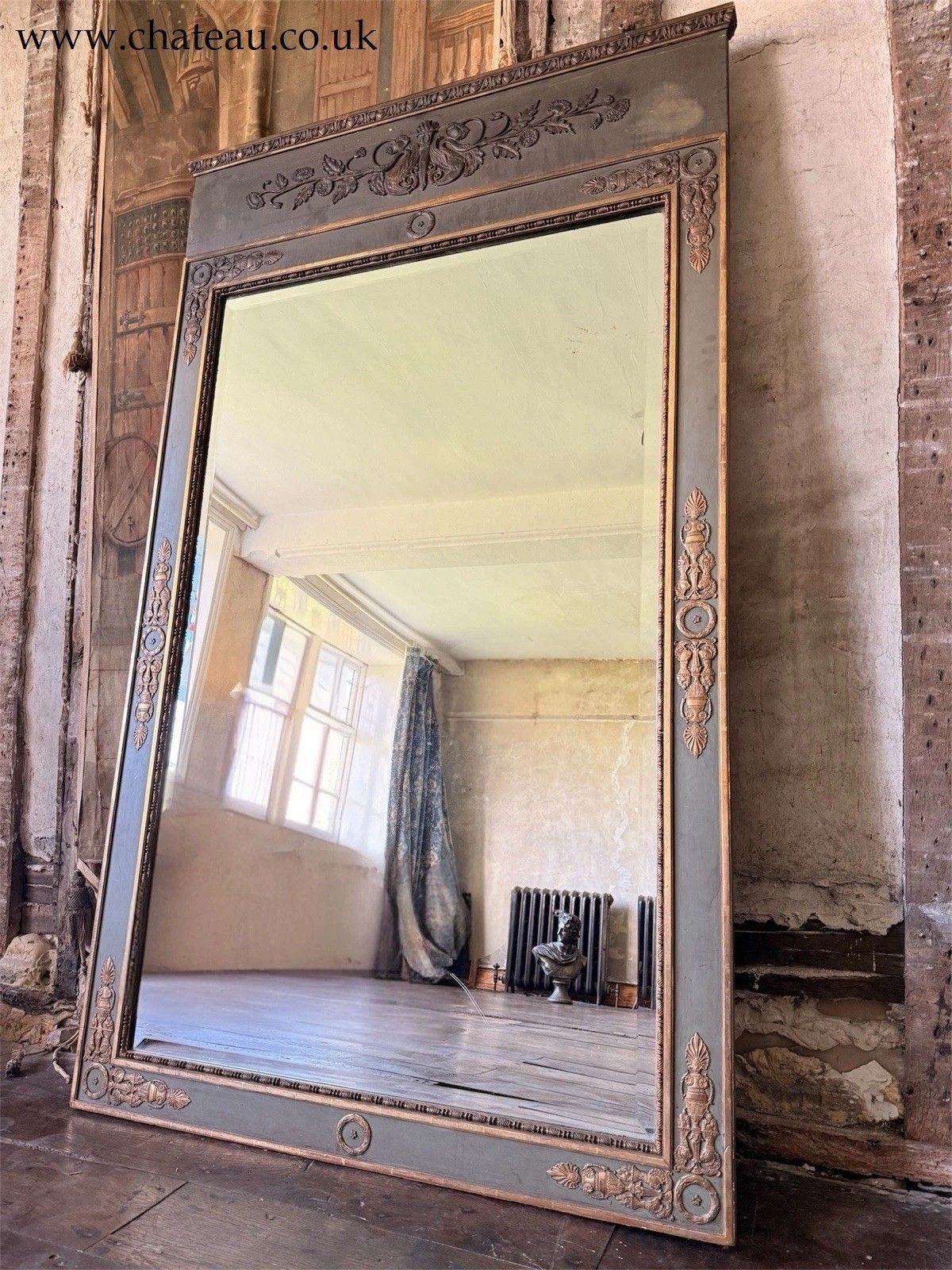 Large Green Gilt English Louis Trumeau Mirror Original Glass 6ft!  1800c photo 1899.0