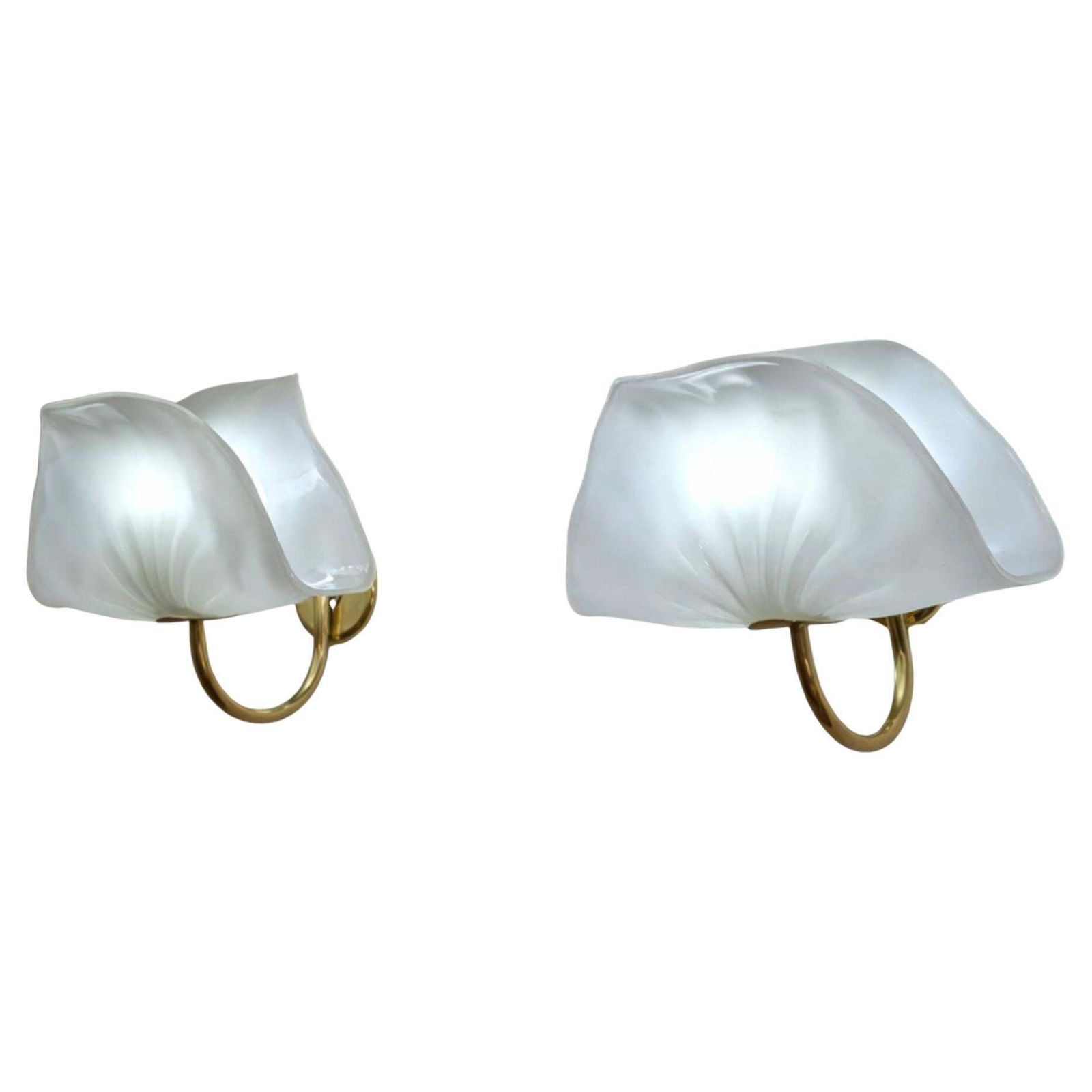 Pair Of Leaf Murano Glass And Brass Wall Lights By Paf Studio, Italy, 1970s