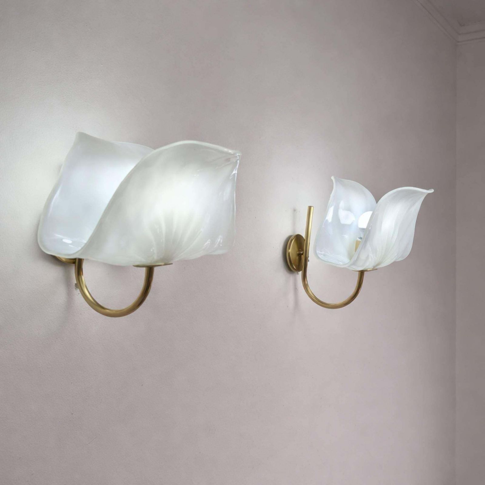 Pair Of Leaf Murano Glass And Brass Wall Lights By Paf Studio, Italy, 1970s photo for sale
