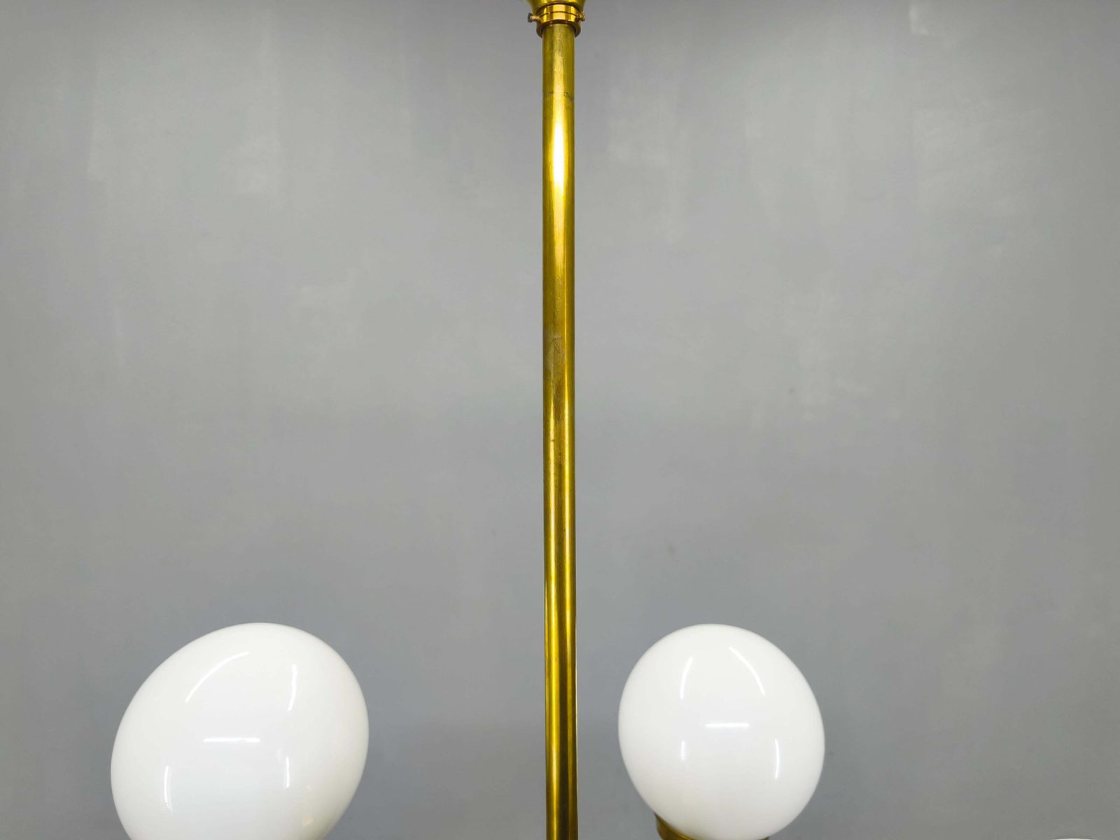 photo for sale Adjustable Art Deco Brass Chandelier With Milk Glass, 1930s