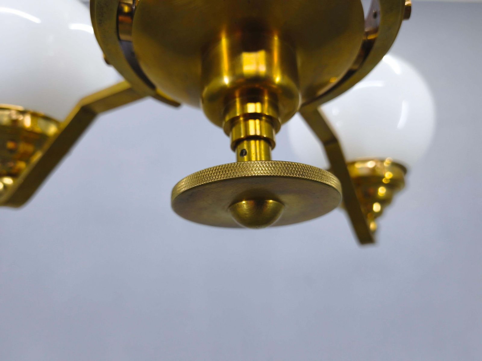 photo buy Adjustable Art Deco Brass Chandelier With Milk Glass, 1930s
