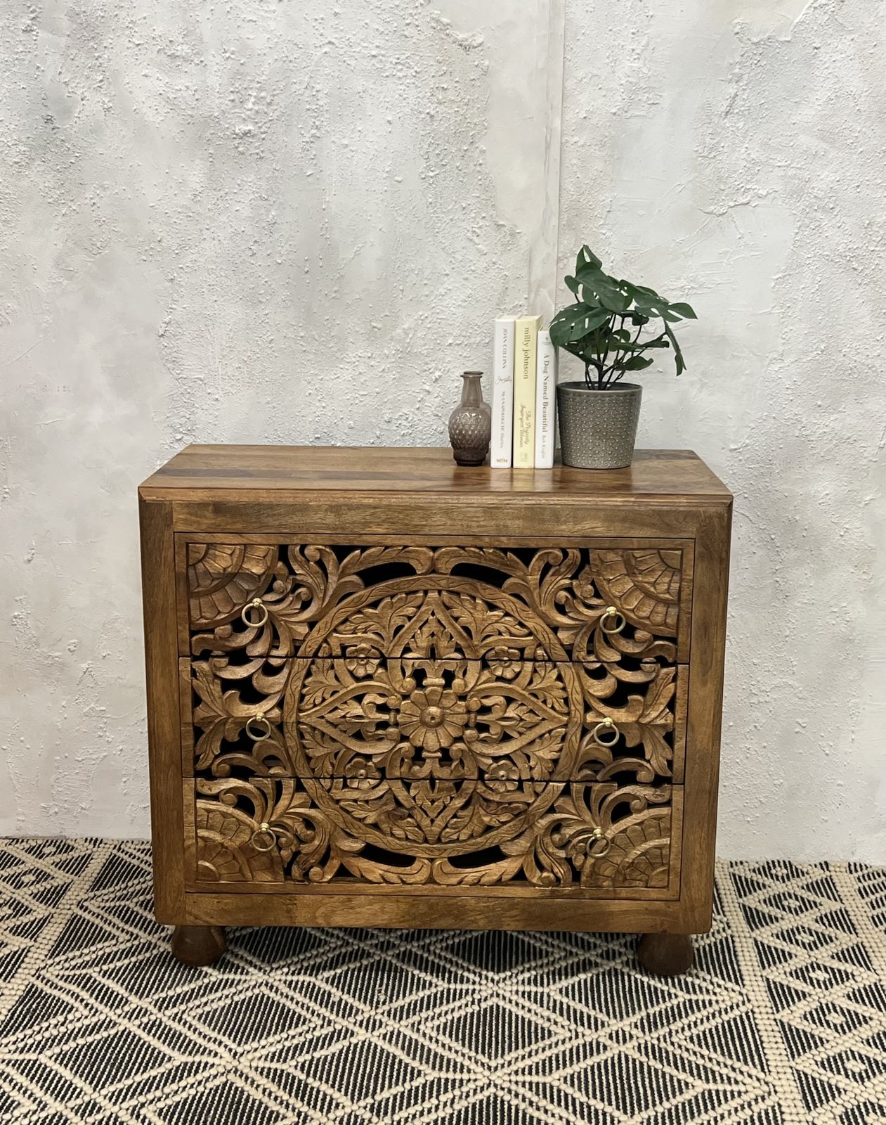 Carved Chest Of Drawers Made From Mango Wood