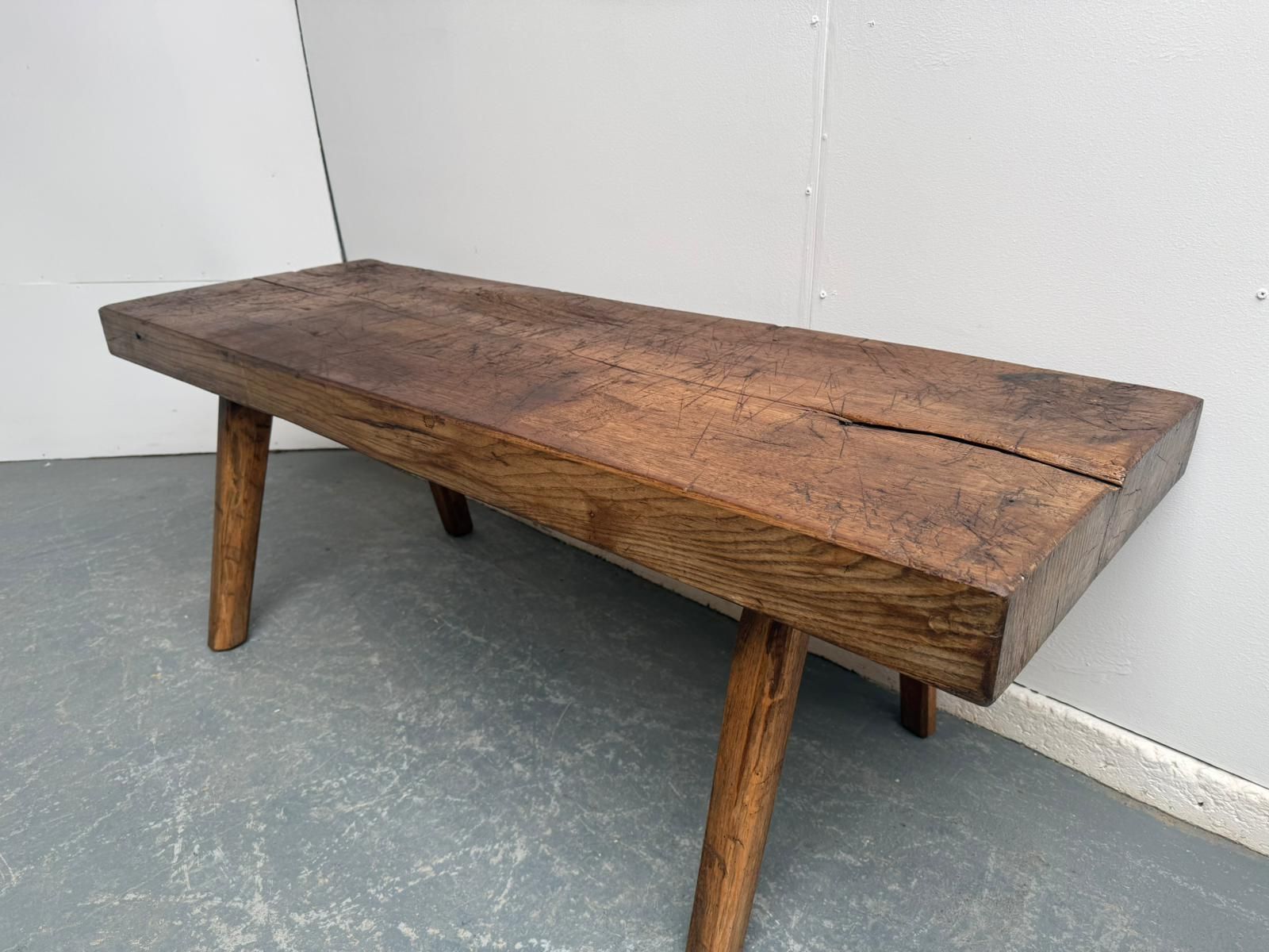 A Narrow Hungarian Antique Oak/Hardwood Pig Bench 140cm photo vintage