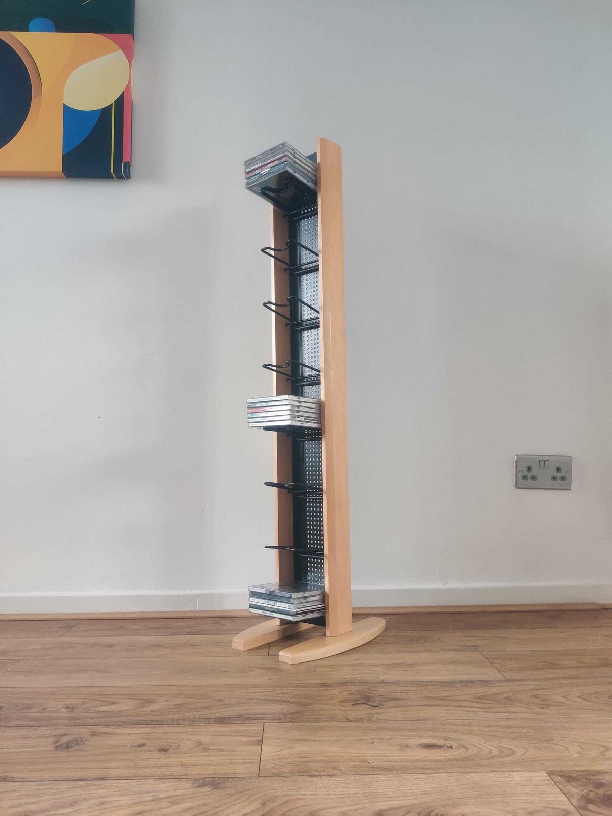 Vintage Metal And Beech Wood Cd Tower, Free Standing Can Hold 80 Cds 1990s Y2k Vintage.