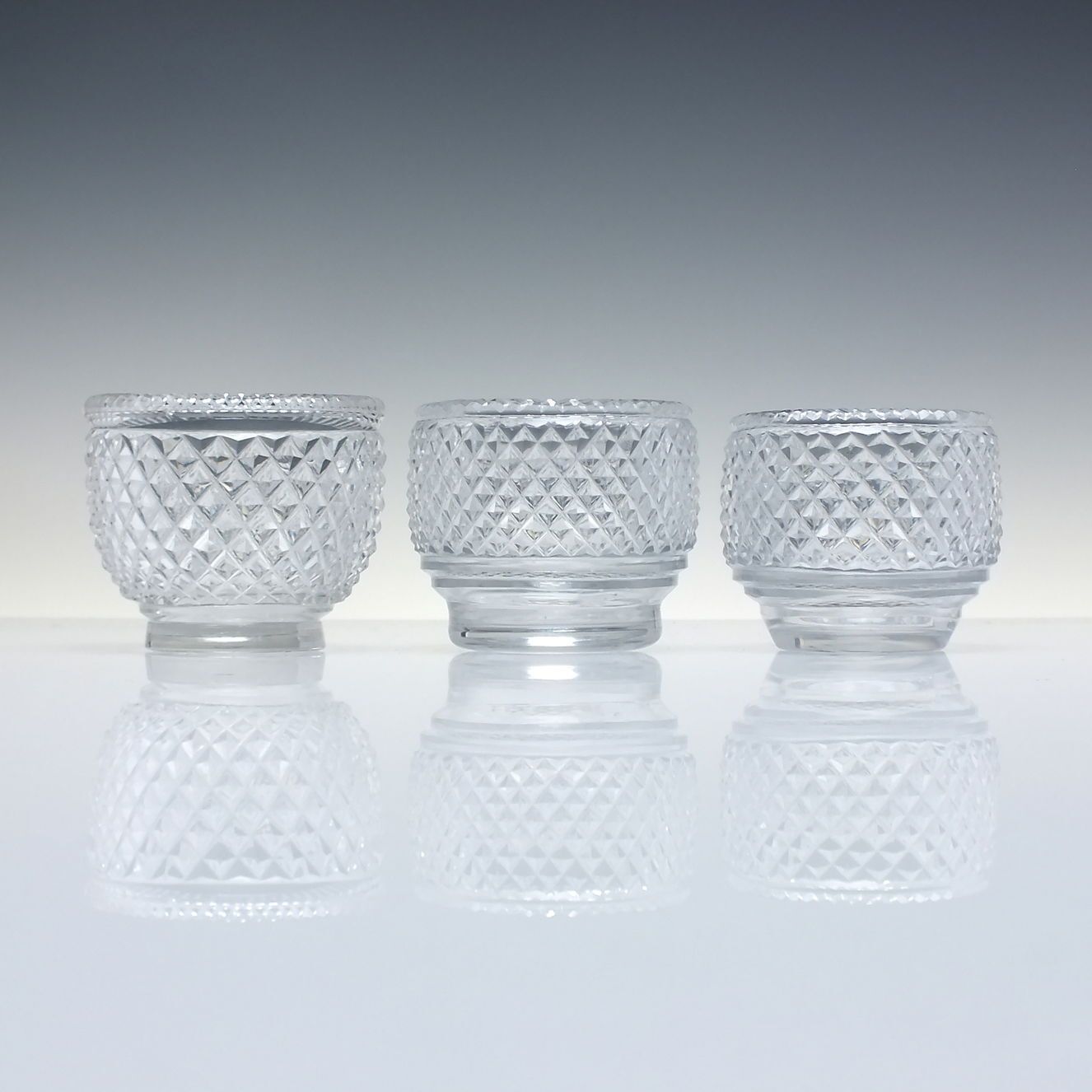 Rare Set Of Three Georgian Irish Cut Glass Salts With Fitted Saucers C1820 photo furniture