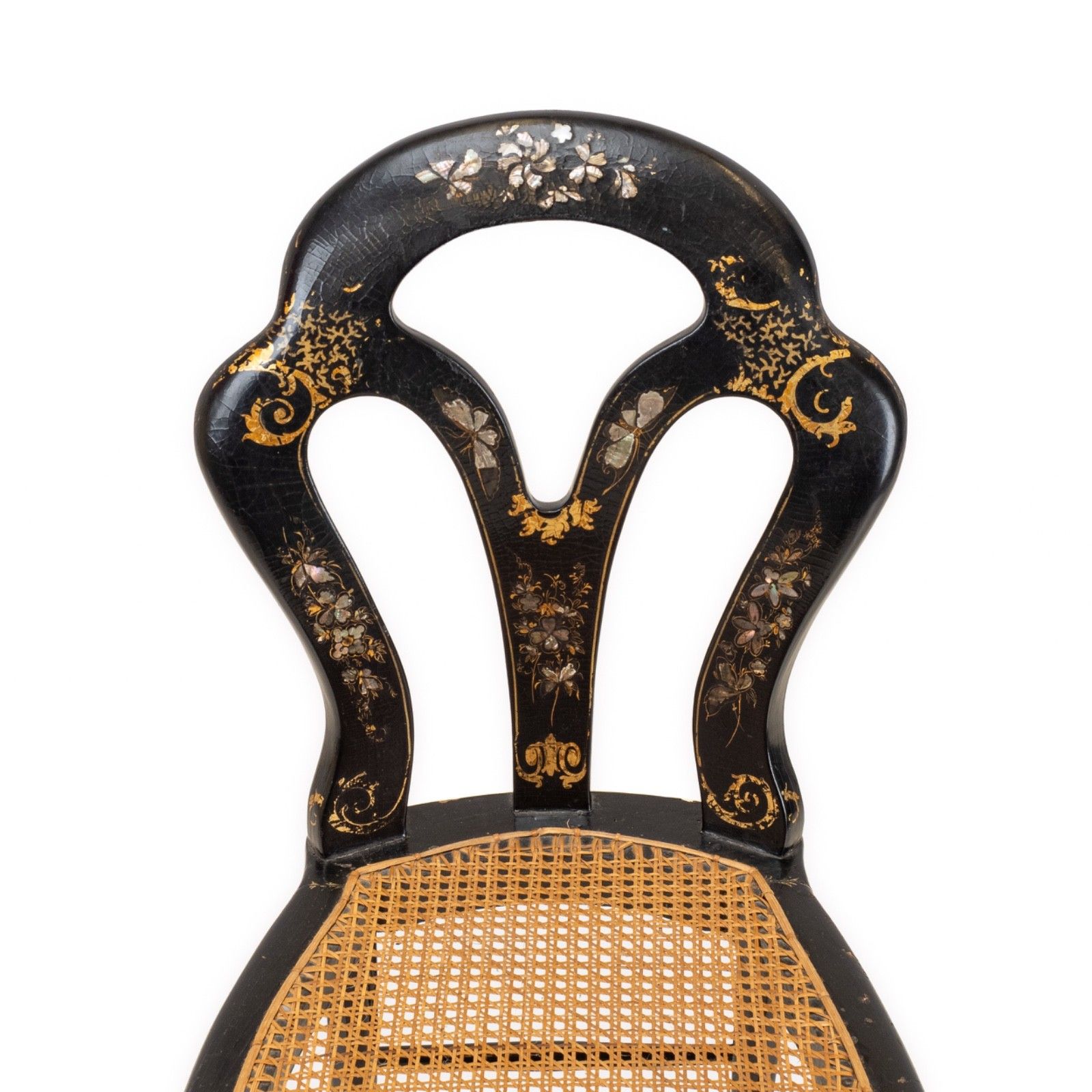 Japanned Chinoiserie Chair, Papier Mâché, Mother Of Pearl, Regency Taste, C.19th photo Furniture