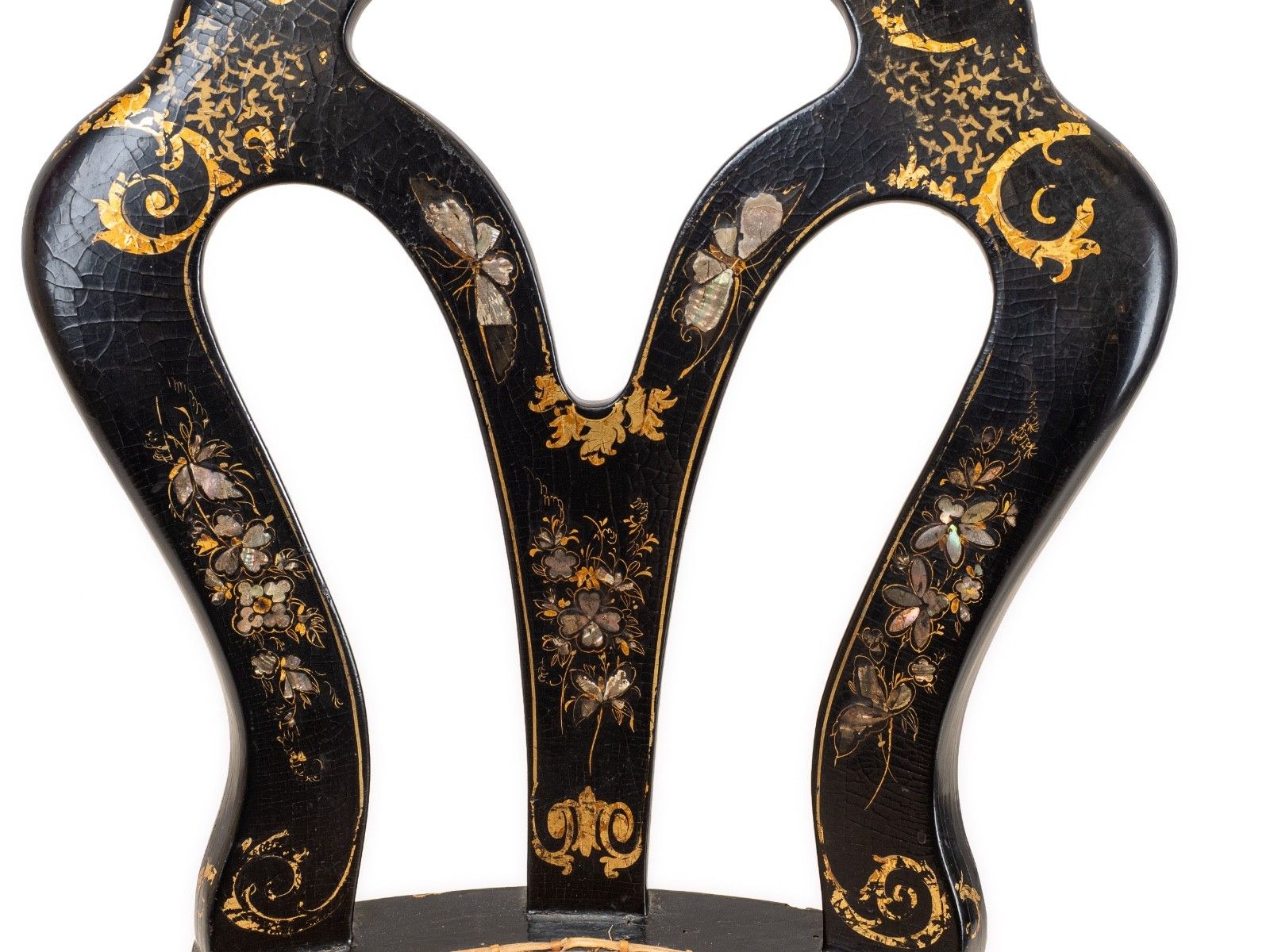 Japanned Chinoiserie Chair, Papier Mâché, Mother Of Pearl, Regency Taste, C.19th photo buy