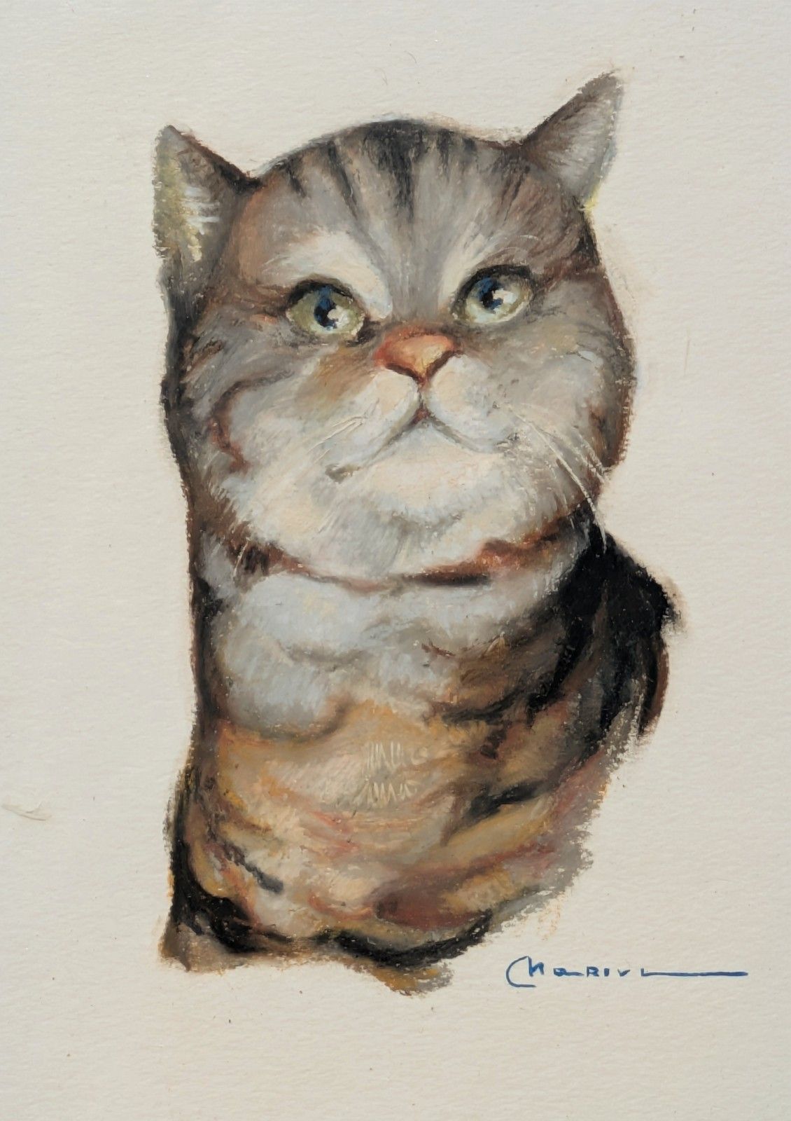 Charming Portrait Of A Stylish Cat In Oil Pastels photo furniture