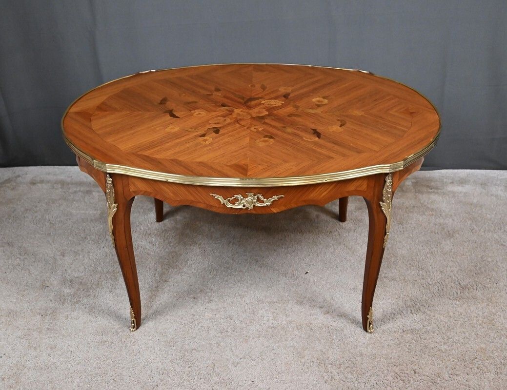 Louis XV Style Marquetry Coffee Table – Mid 20th Century photo vintage