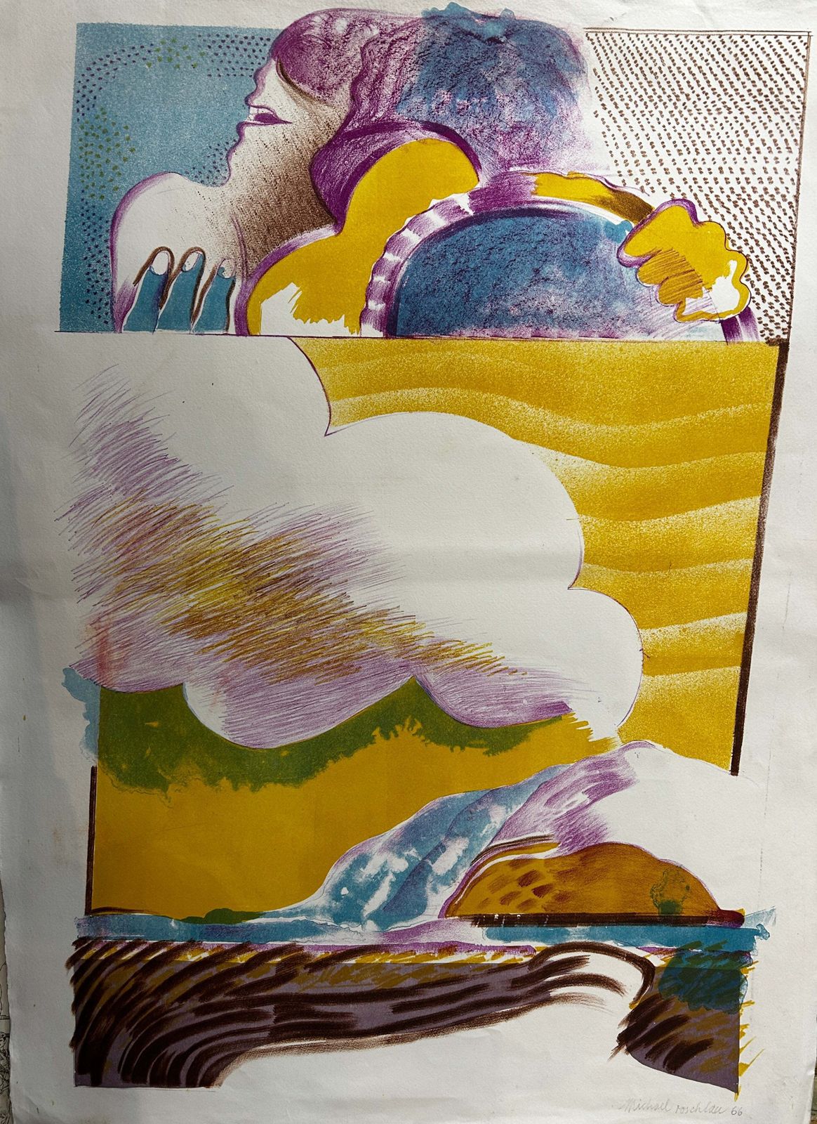 Surrealist Signed Lithograph/Screen Print Micheal Roschlau B.1942 German