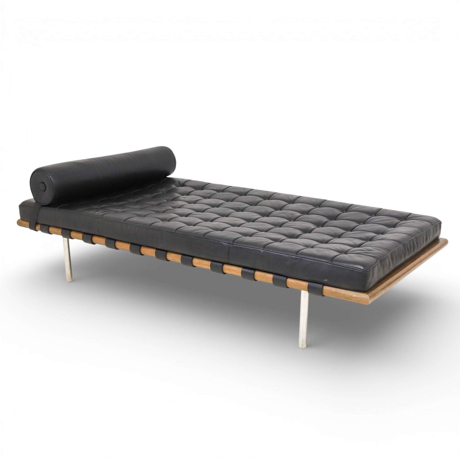 Vintage 1990s Barcelona Day Bed In Black Leather And Rosewood