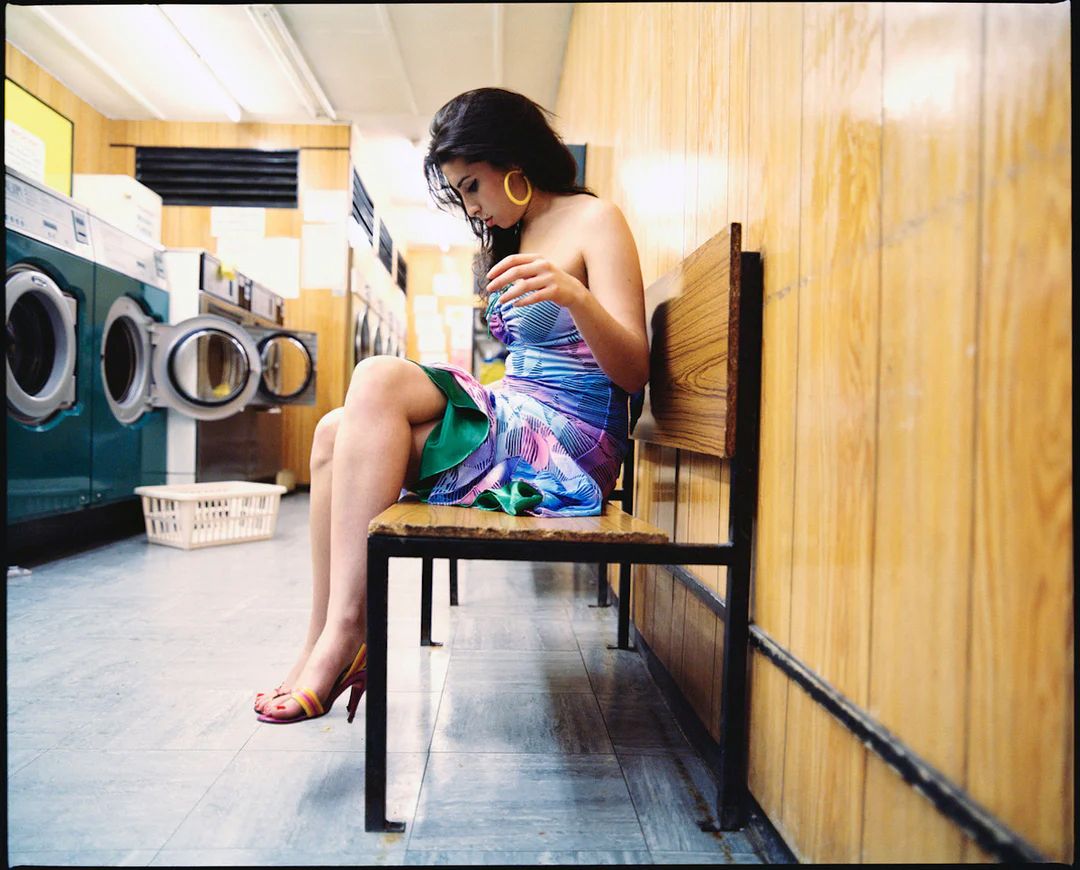 Jake Chessum 'Amy Winehouse Camden Town Launderett' Signed Limited Edition Print Framed In Black photo furniture