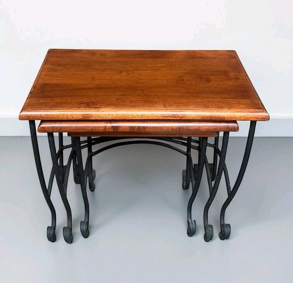Vintage Habitat Teak And Iron Nest Of Tables Retro C1960s Very Decorative photo 145.0
