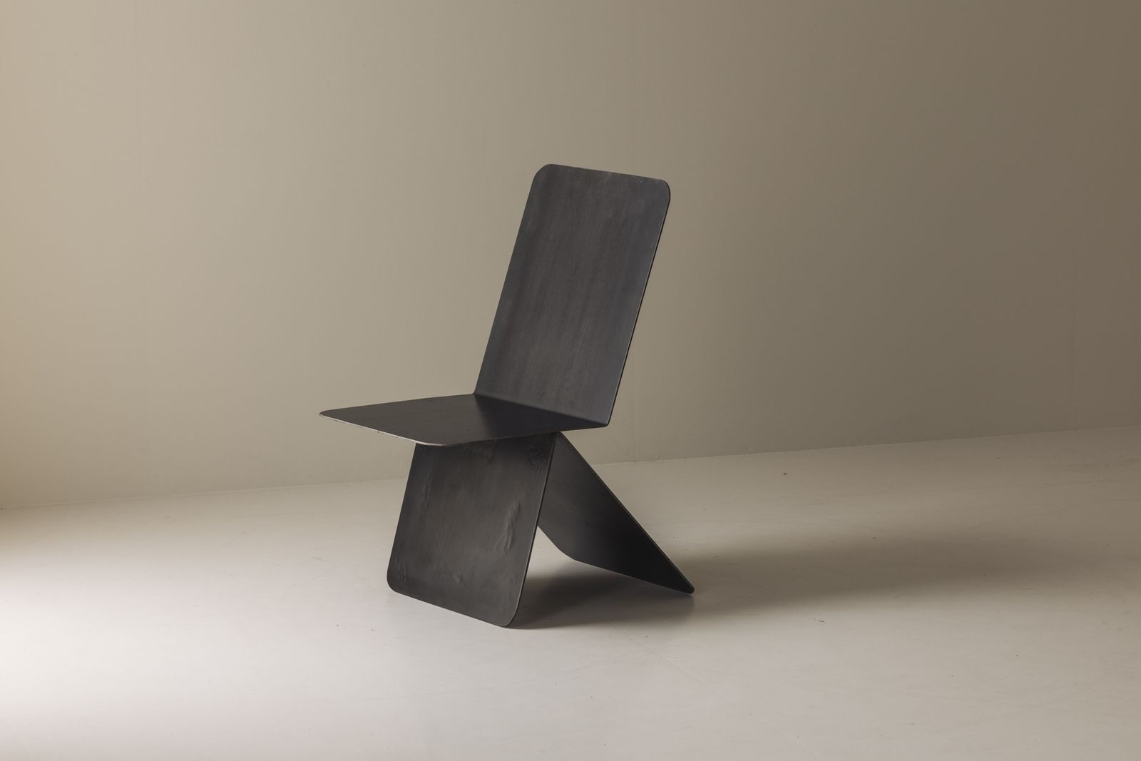 Striking Modernist Metal Chair From The 1980s, Executed In Folded Sheet Steel. photo for sale