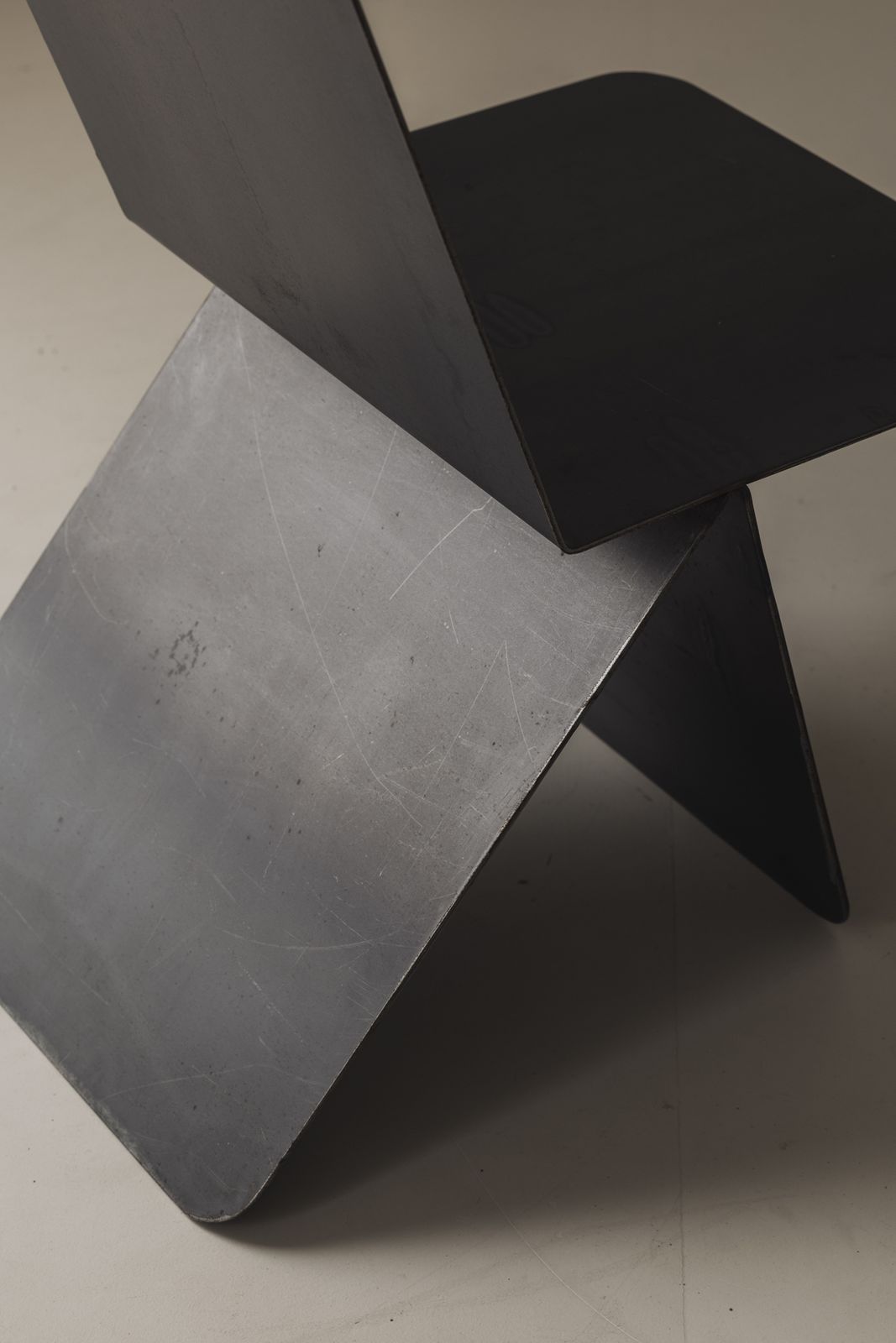 Furniture Striking Modernist Metal Chair From The 1980s, Executed In Folded Sheet Steel. photo