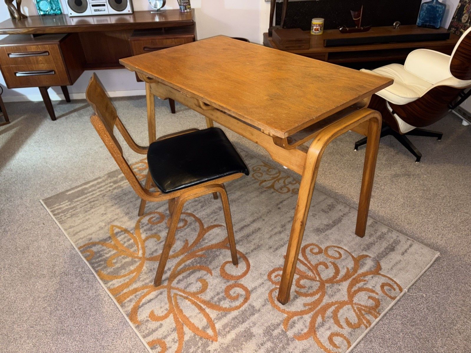 Esavain Bent Plywood Stacking Desk & Tecta Chair Mcm   Alvar Aalto Style photo for sale