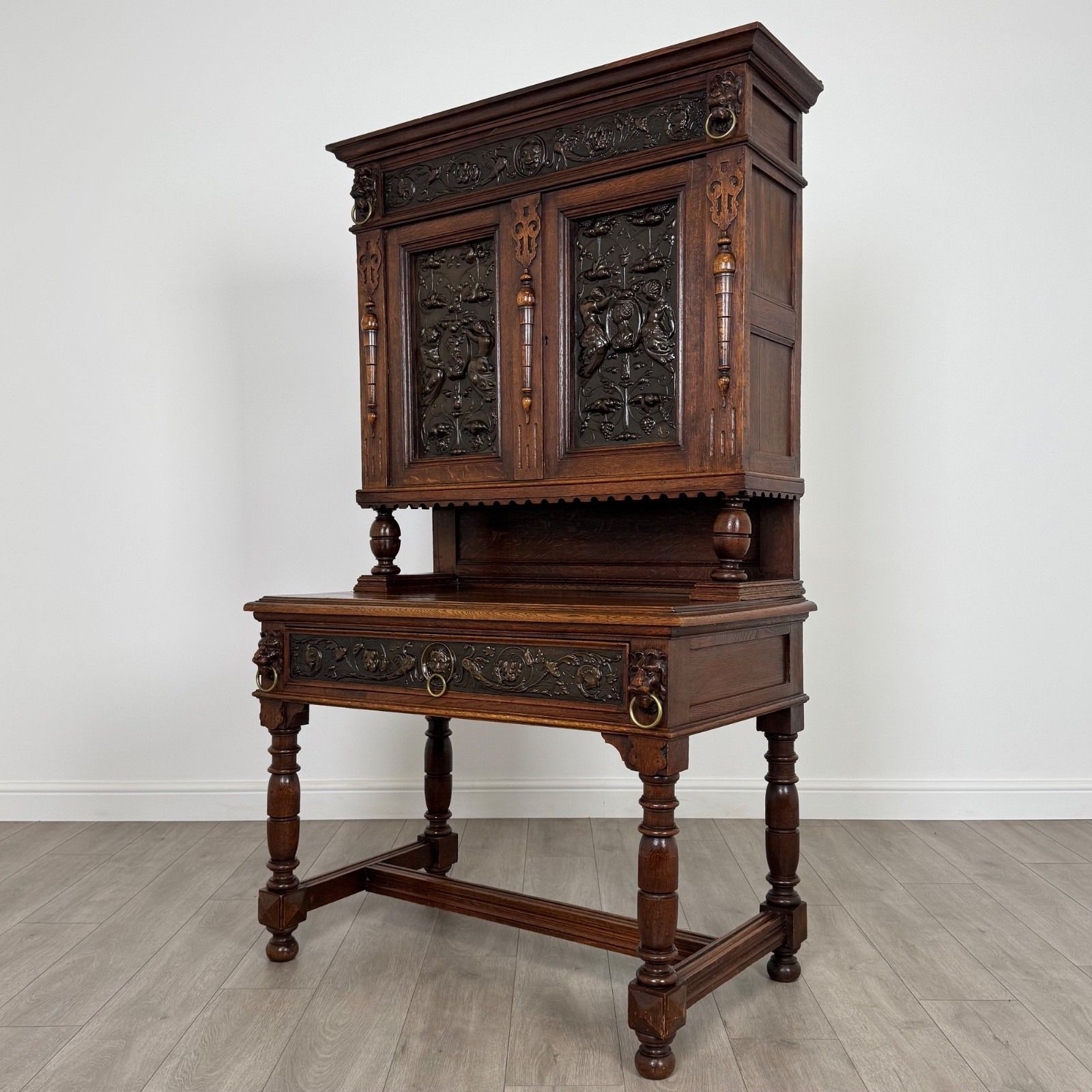 Antique 19th Century Jacobean Revival Cabinet In Copper And Oak ( Af 4137 ) photo for sale