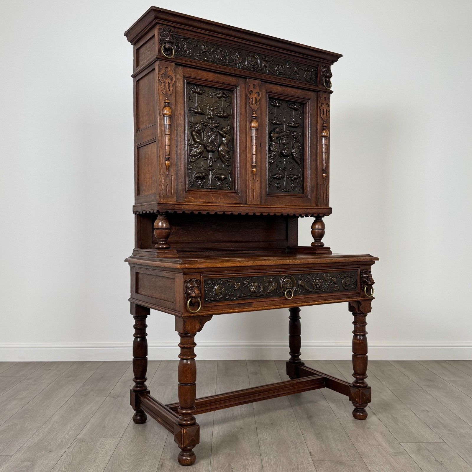 Antique 19th Century Jacobean Revival Cabinet In Copper And Oak ( Af 4137 ) photo buy