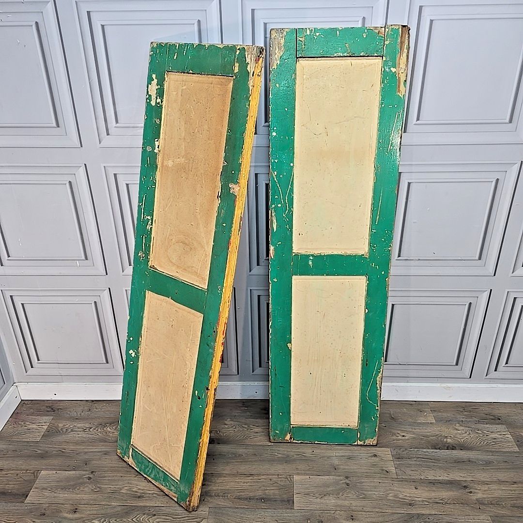 Antique Pair Wooden Doors Window Shutters Painted Rustic Panels Vintage Wood
