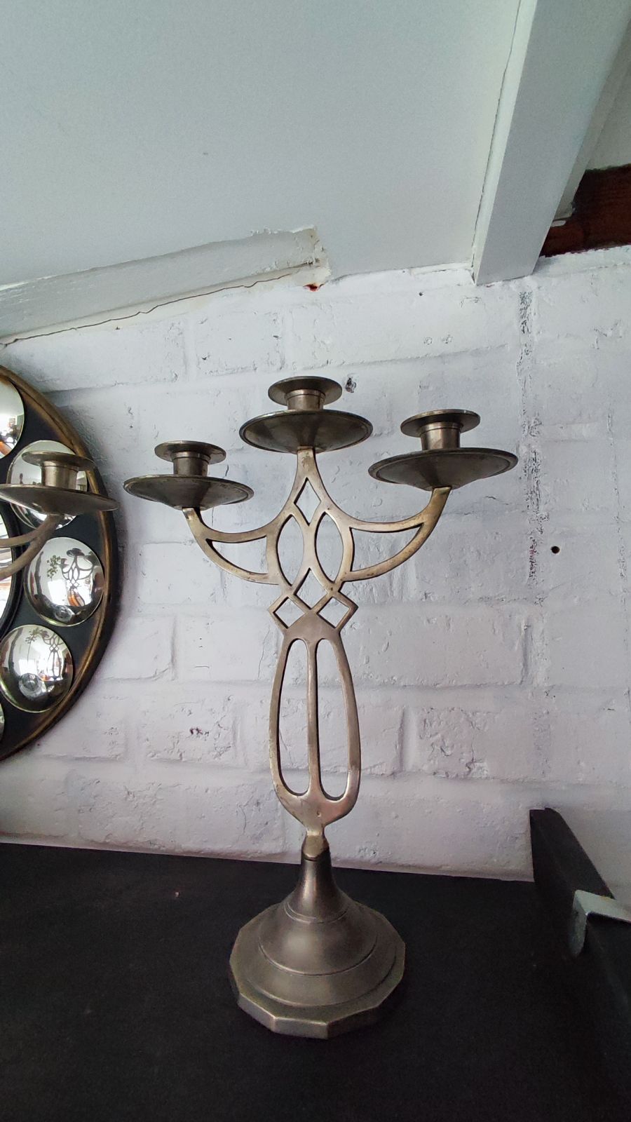 photo vinterior Pair Of Art Nouveau Pewter Candelabra, French Dinner Table Centerpiece