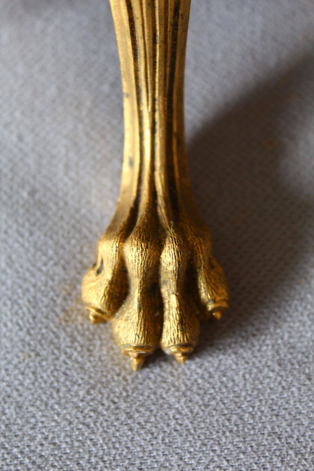 photo for sale Antique French Empire Revival Bronze Pedestal Stand Or Base, Signed F. Delarue Paris, Gilded, Tripod Feet, Lion Paw, Acanthus Leaf, Napoleon
