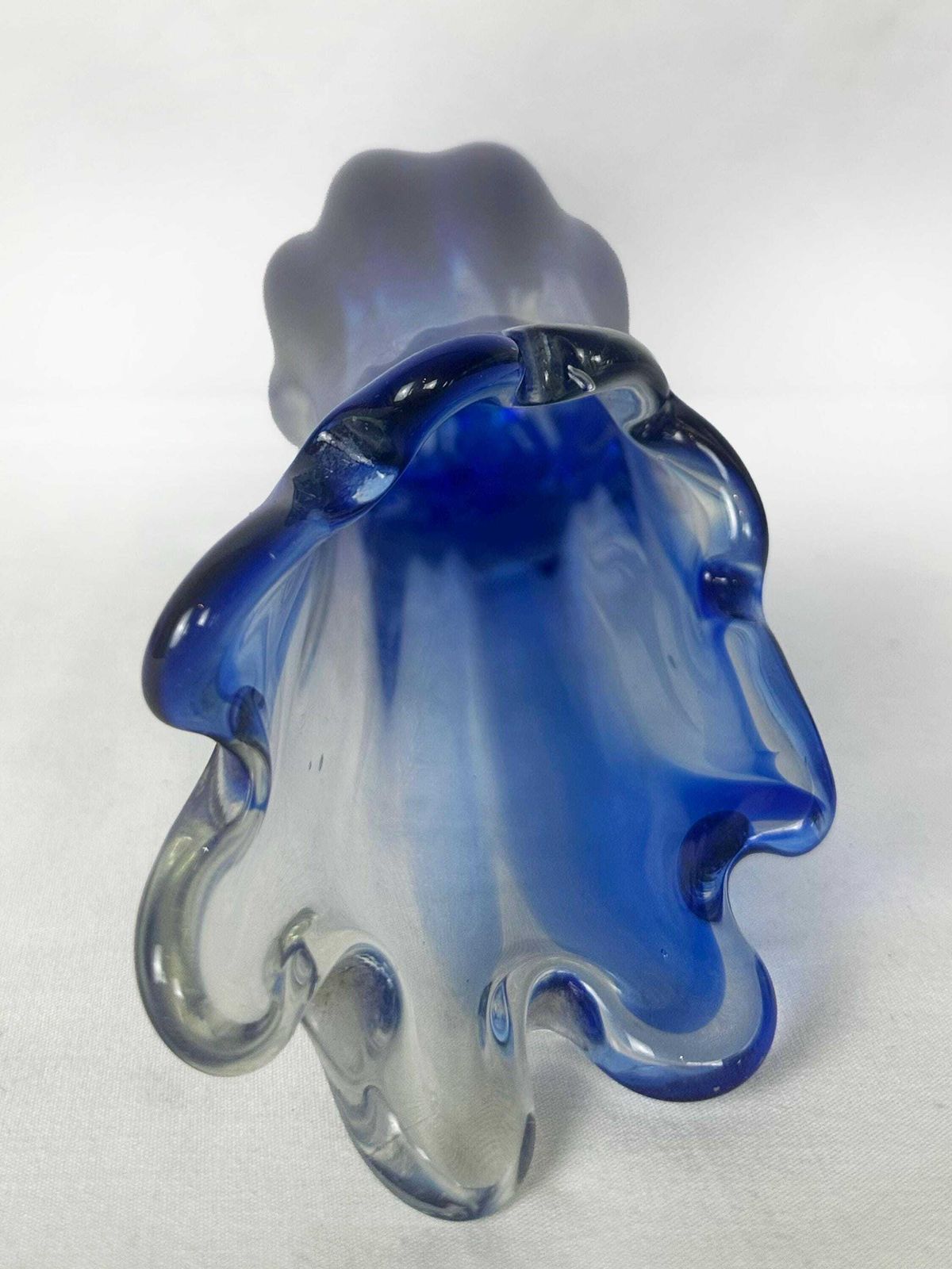 photo buy Vintage Glass Flower Vase Murano Point Blue Cobalt Wave Edge Mid Century 1970 70s Italy