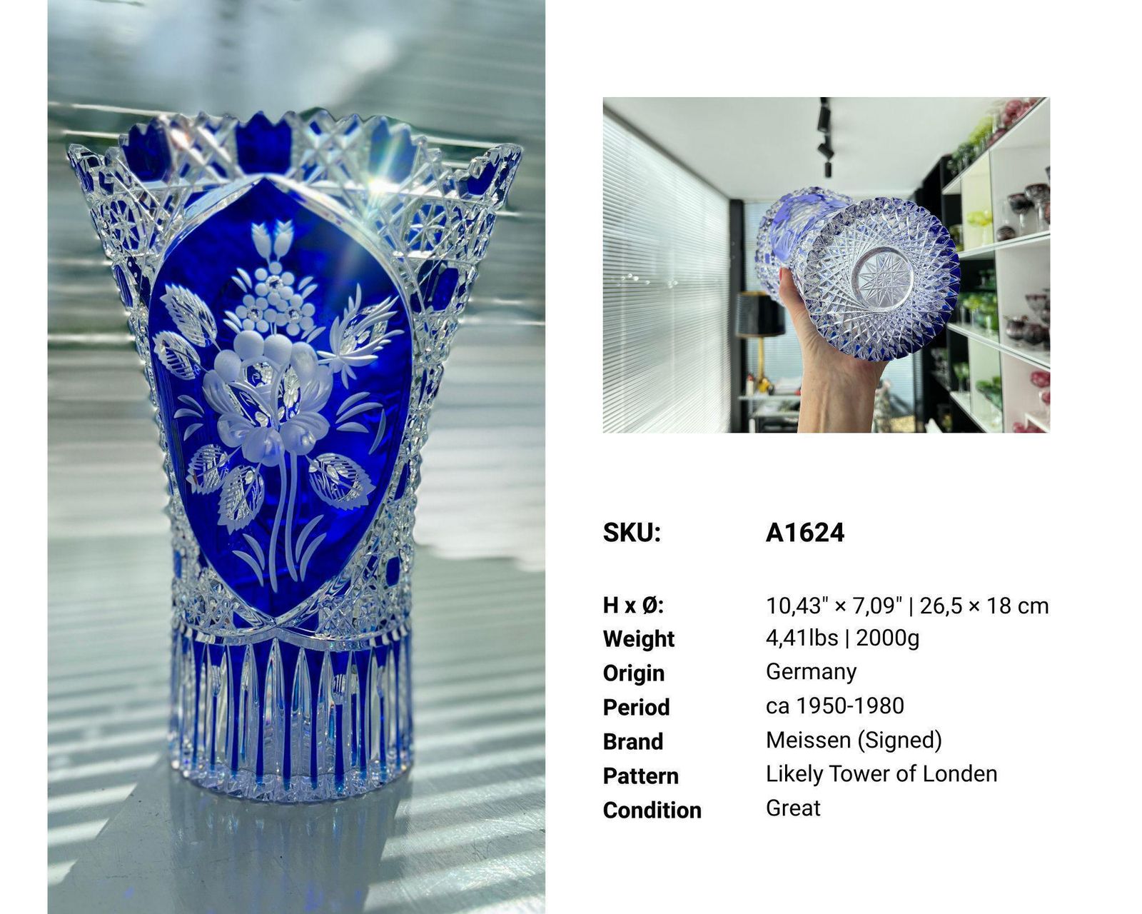 Meissen Vaas | Geslepen Kristal | Kobaltblauw photo Woonaccessoires