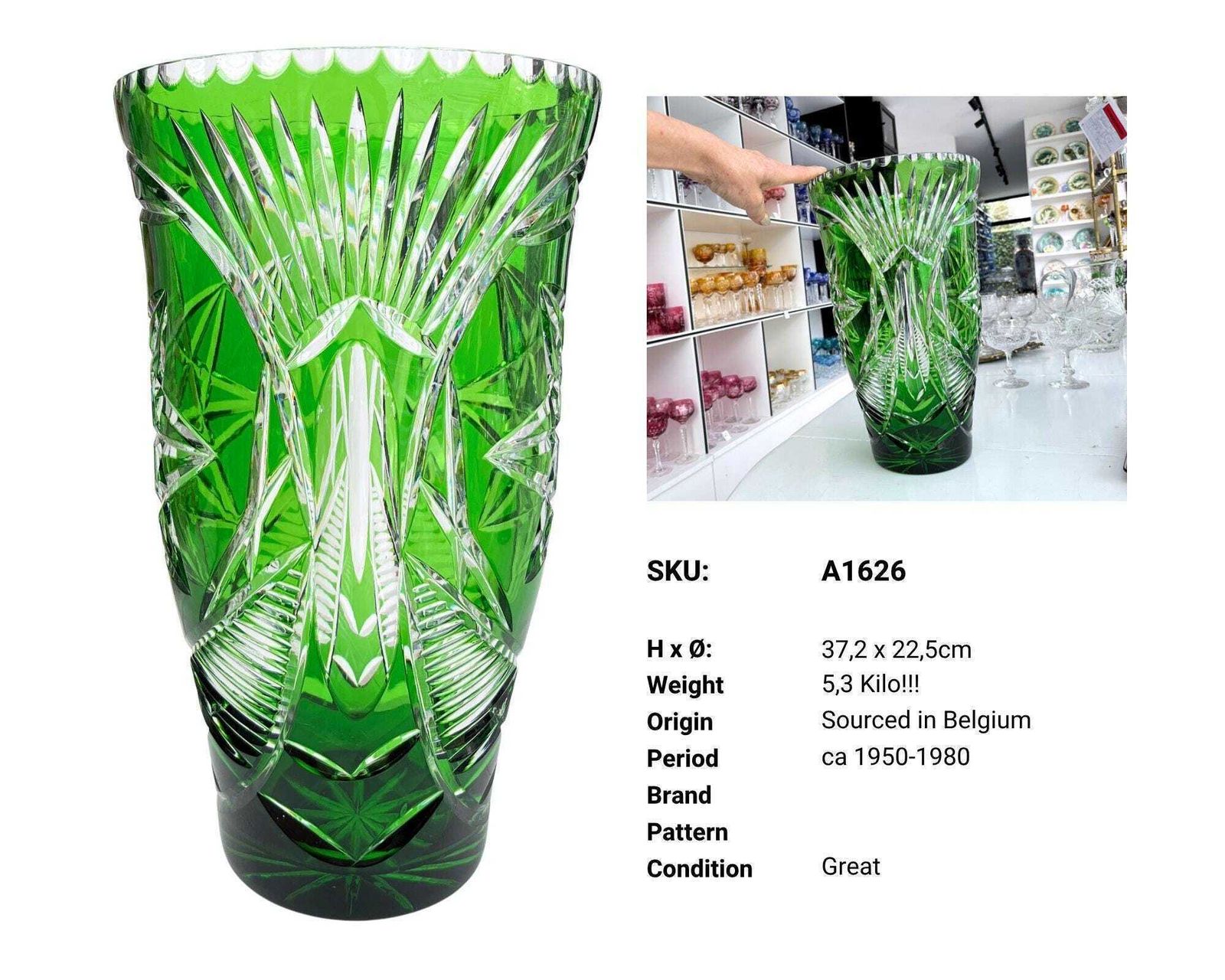 Engraved Vase | Antique Crystal | Tall Vase Emerald photo Home Decor