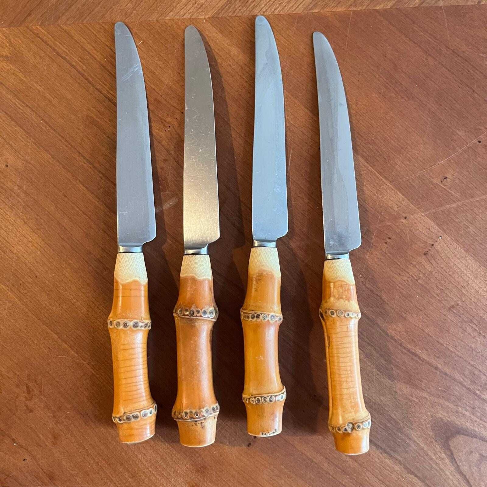 Vintage Bamboo Handled Mills Moore Stainless Steel Flatware Set Of 4 Place Settings photo Home Decor