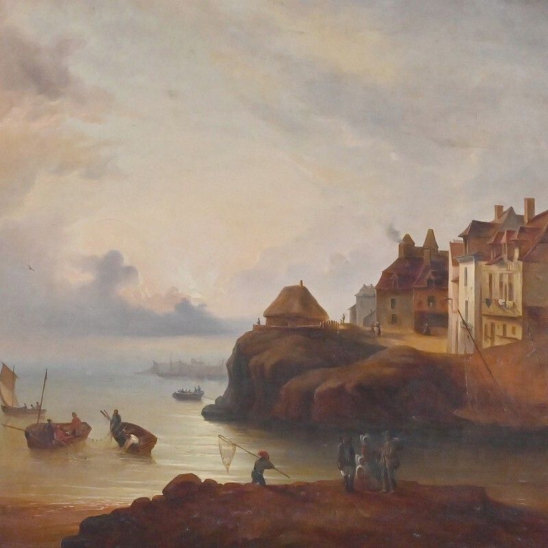 Painting "Light On The Port", French School, 19th Century photo furniture